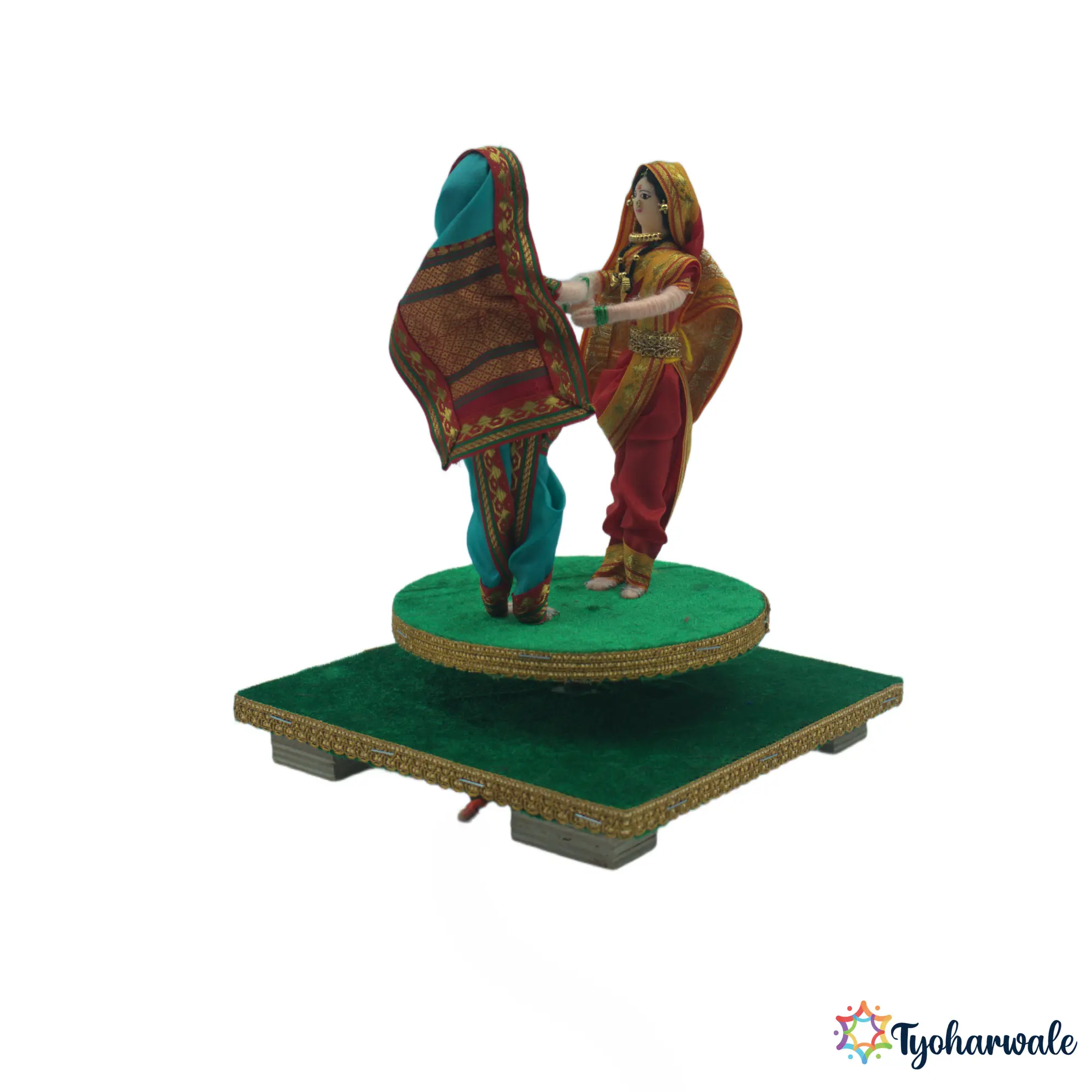 Women Playing Phugdi Setup for Rukwat | Approx: 11 Inches | Traditional Folk Dance Decor Maharashtrian Wedding Miniature |
