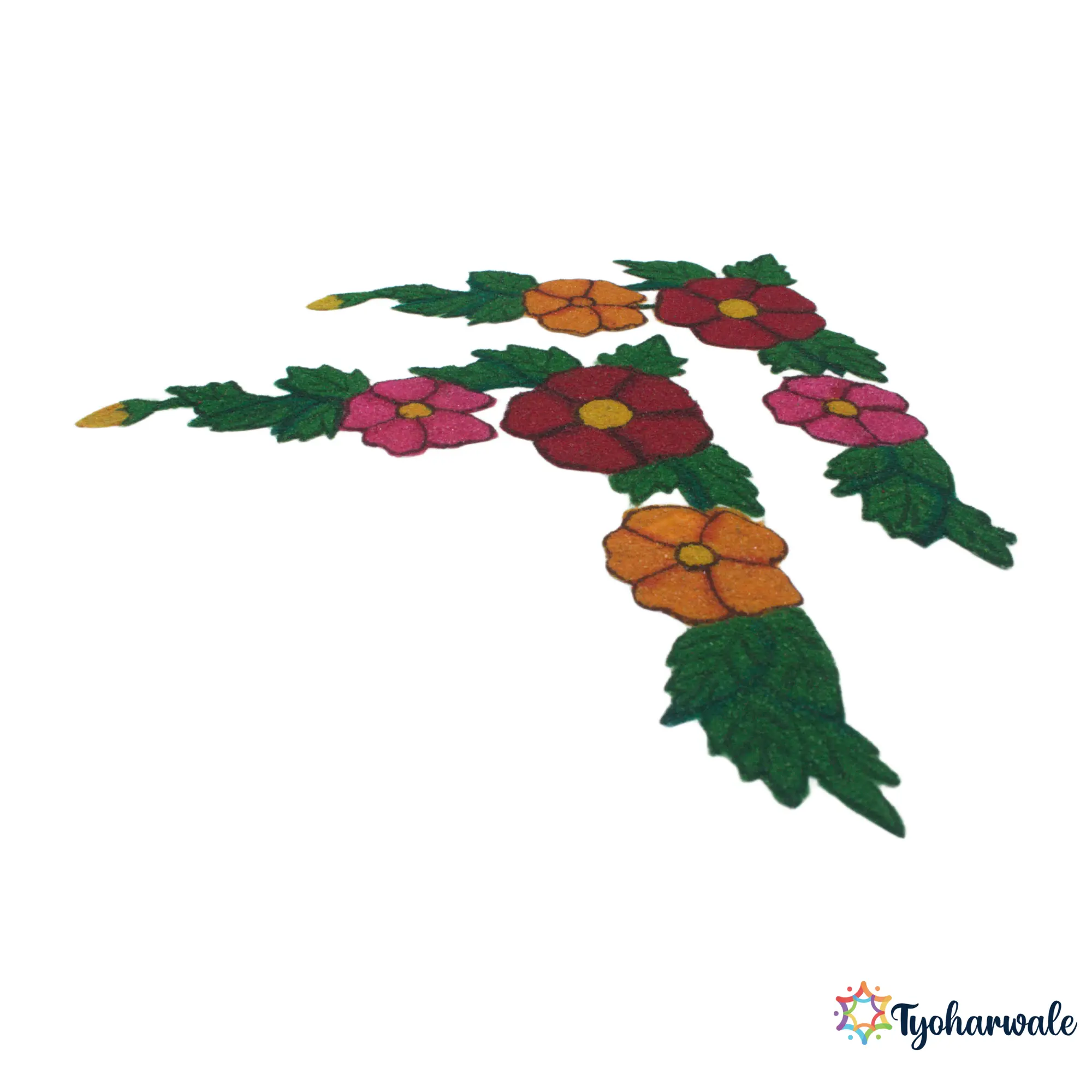 Corner Flower Rangoli Design for Home Decor | Floral Rangoli for Diwali & Pooja | Handmade Decorative Rangoli for Temple Entrance & Festivals |