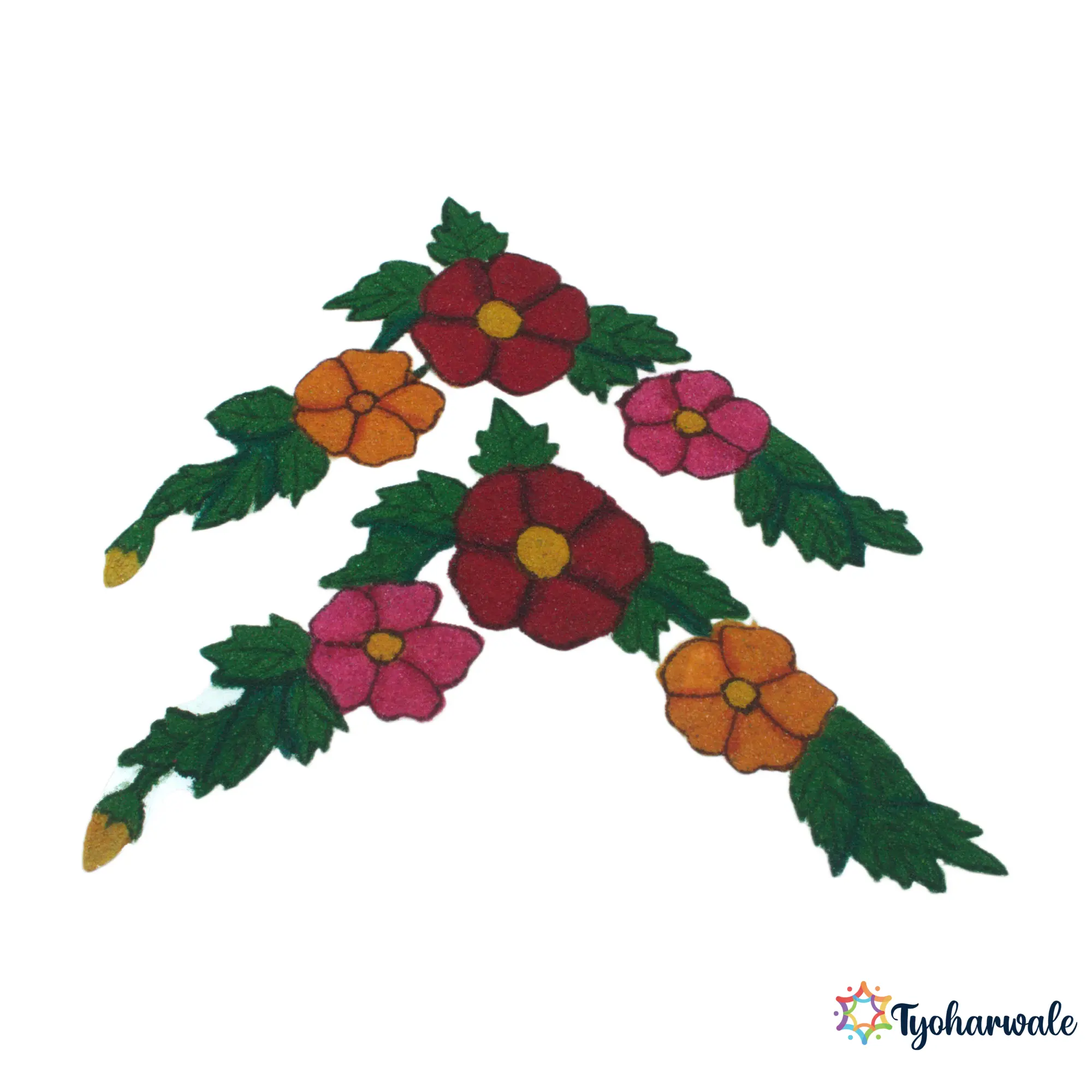 Corner Flower Rangoli Design for Home Decor | Floral Rangoli for Diwali & Pooja | Handmade Decorative Rangoli for Temple Entrance & Festivals |