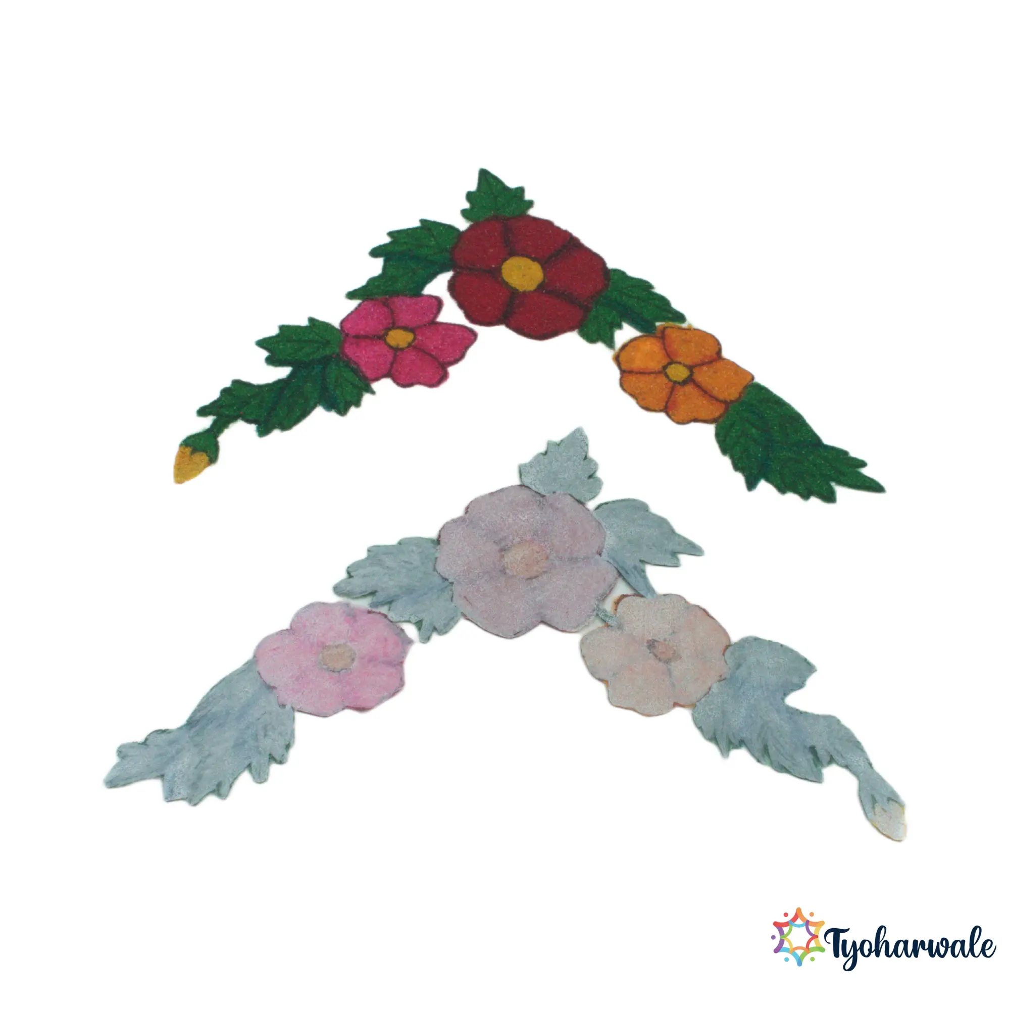 Corner Flower Rangoli Design for Home Decor | Floral Rangoli for Diwali & Pooja | Handmade Decorative Rangoli for Temple Entrance & Festivals |