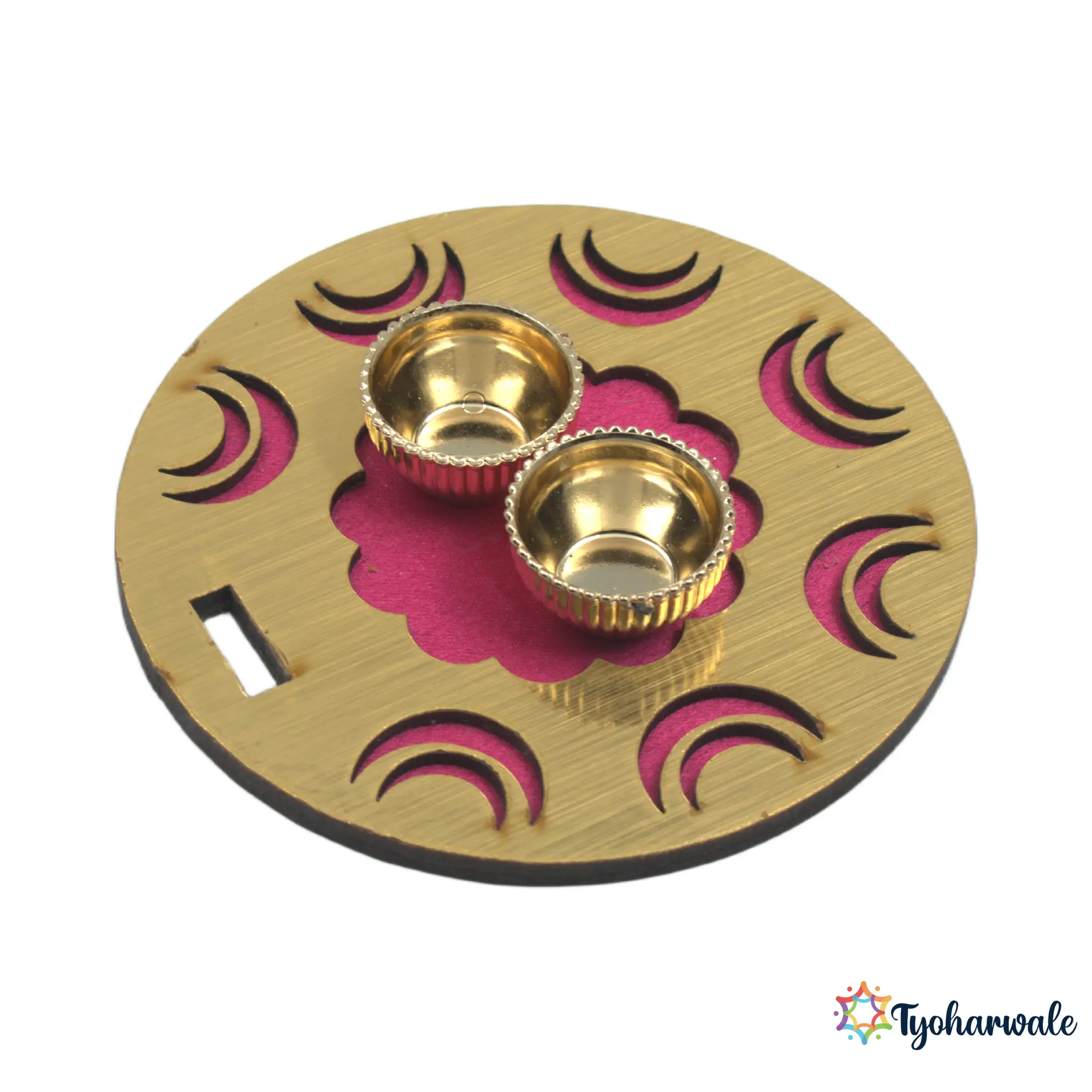 Round Shaped Holder | Traditional Round Design Haldi Kumkum Set for Pooja, Festivals & Mandir Decor |