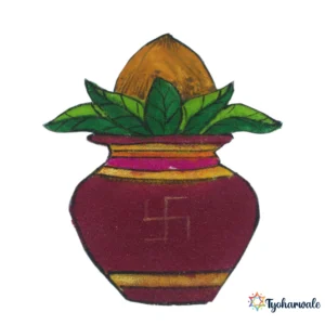 Reusable Festive Rangoli | Kalash with Coconut Rangoli Design for Home Decoration, Diwali, Navratri & Temple Decor |