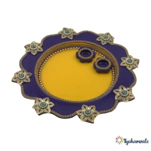Pooja Thali with Flowers | Decorative Plate for Aarti & Festive Rituals | Puja Thali for Diwali, Wedding & Gifting |