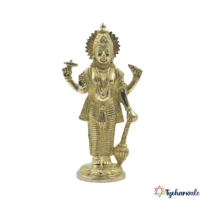 Brass Lord Vishnu Idol – Laxmi Narayan Standing Murti for Home, Puja Room, Car Dashboard, Office Desk and Gifting – Brass Narayan Statue