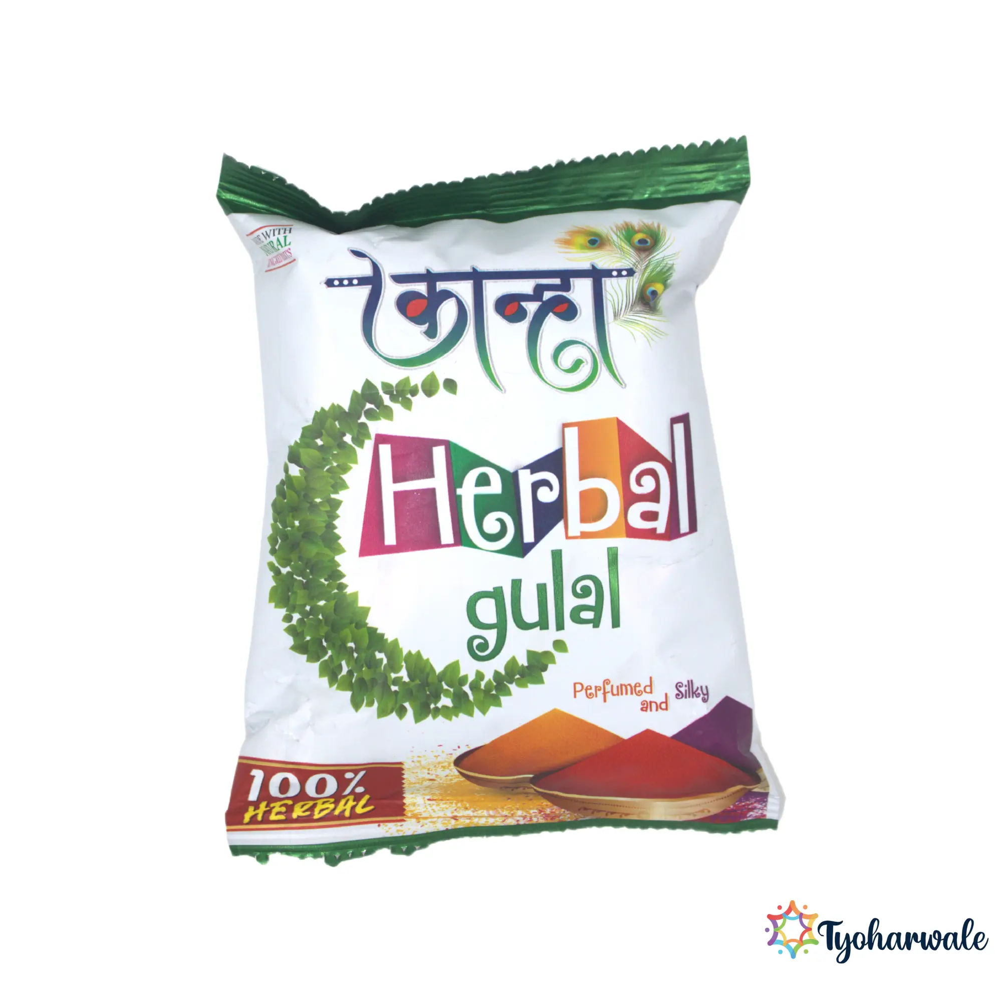 Kanha Gulal (Green) Pouch for Holi | ( Set of 5 ) | Herbal Colour Powder | Festival Celebration Gulal Pack
