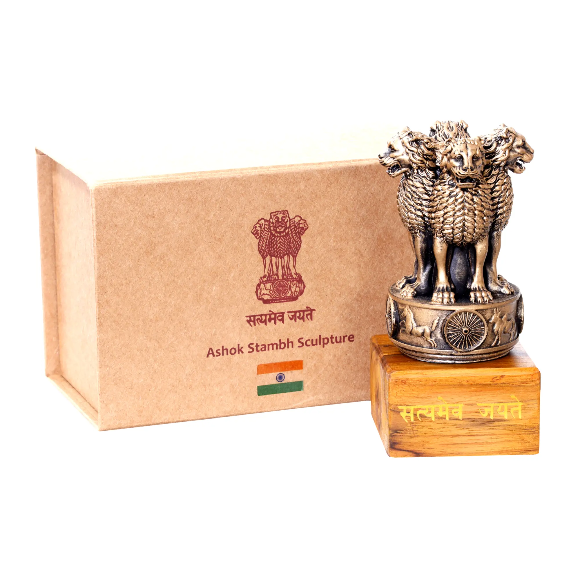 Ashok Stambh Statue | Indian National Emblem Ashoka Pillar Showpiece | Miniature Patriotic Desk Decor for Home, Office & Gifting