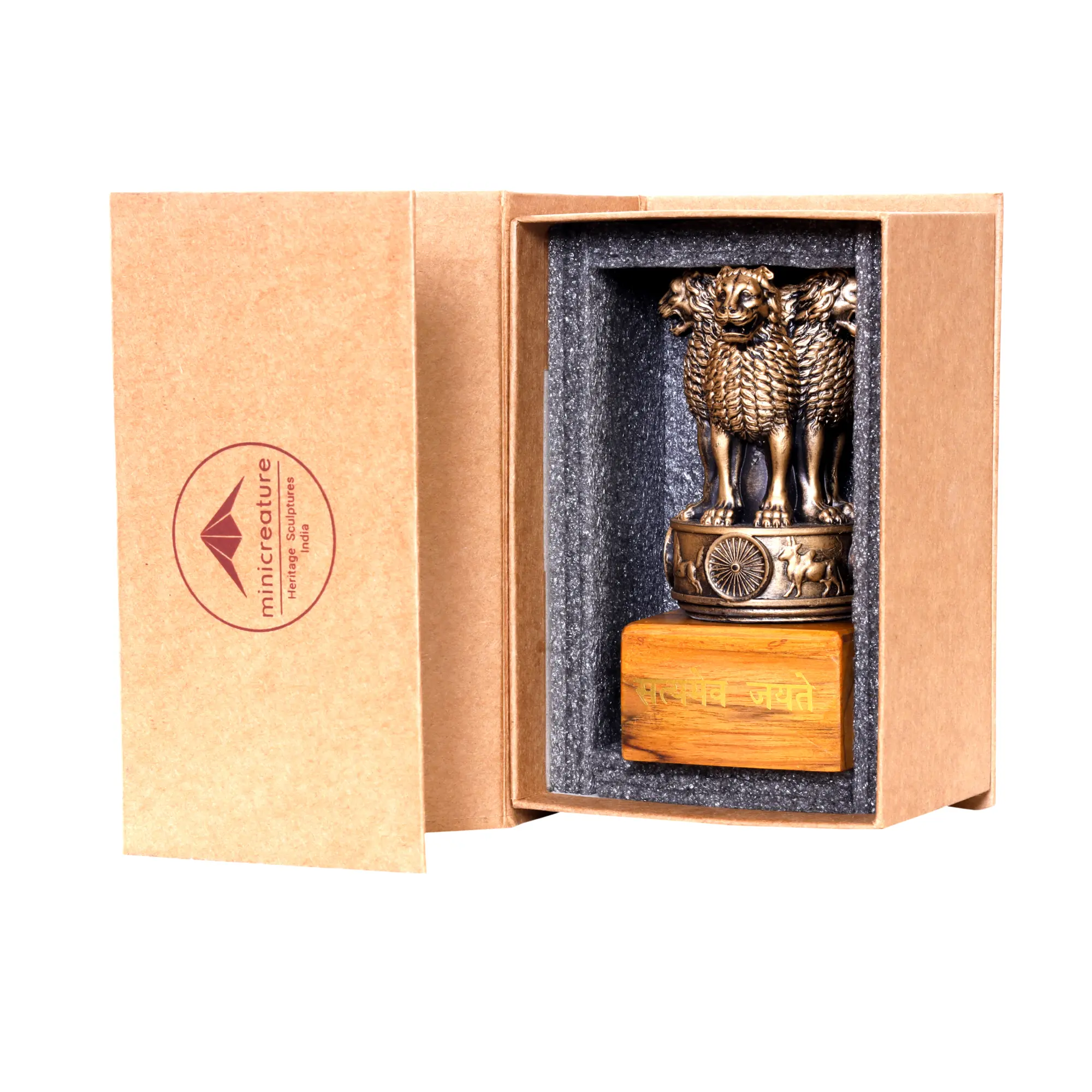 Ashok Stambh Statue | Indian National Emblem Ashoka Pillar Showpiece | Miniature Patriotic Desk Decor for Home, Office & Gifting