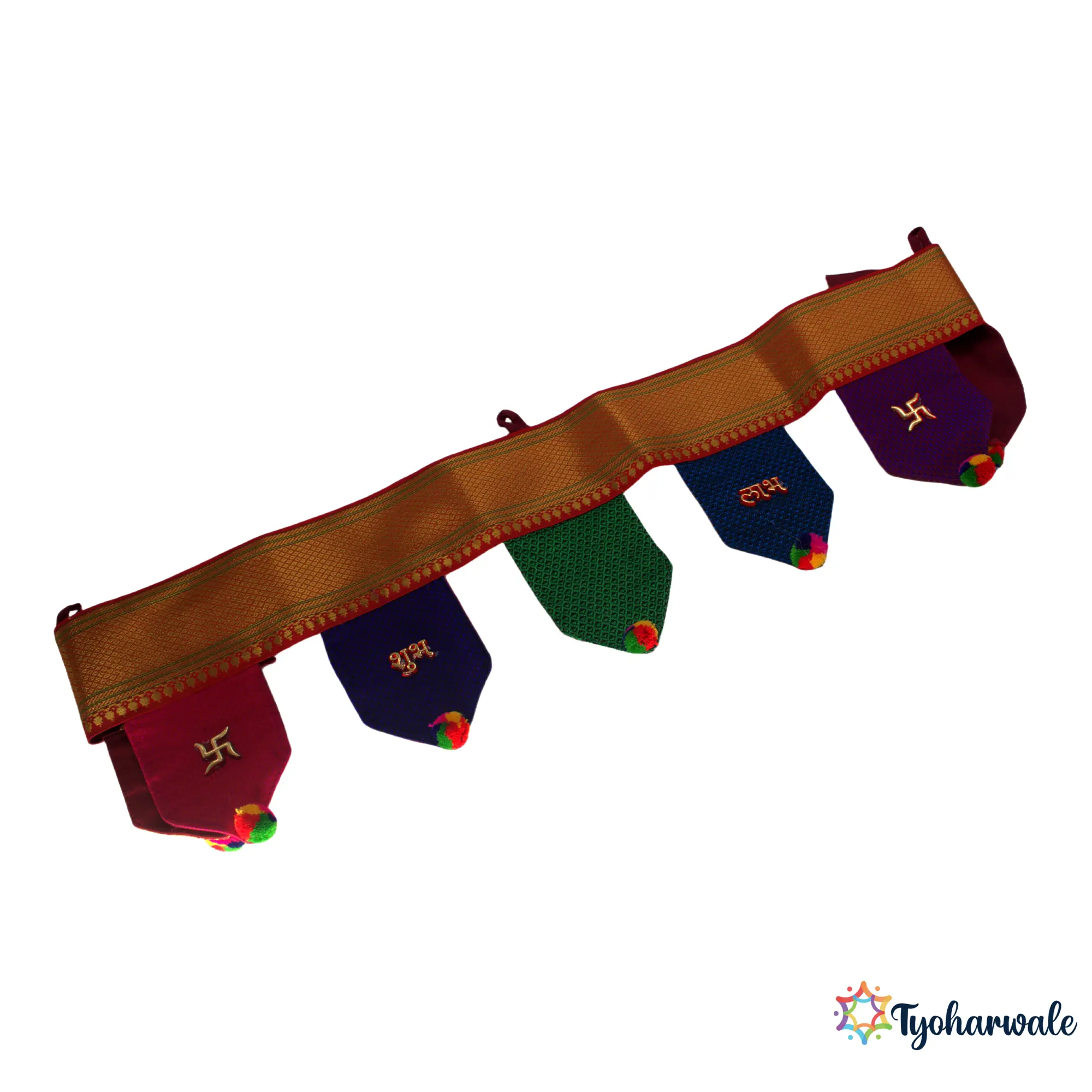 Khun Shubh Labh Toran for Main Door | Traditional Door Toran | Khan Fabric Festival Toran with Leaf Design | Pooja Door Decoration for Home Entrance or Temple |