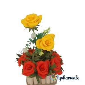 Artificial Flower Arrangement Vase for Interior Décor | Handmade Floral Decorative Vase for Living Room, Table Styling & Festive Decoration