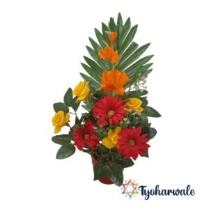 Colorful Flower Arrangement for Home & Office Décor and Gifting | Handmade Floral Centerpiece for Interior Styling & Festive Decoration