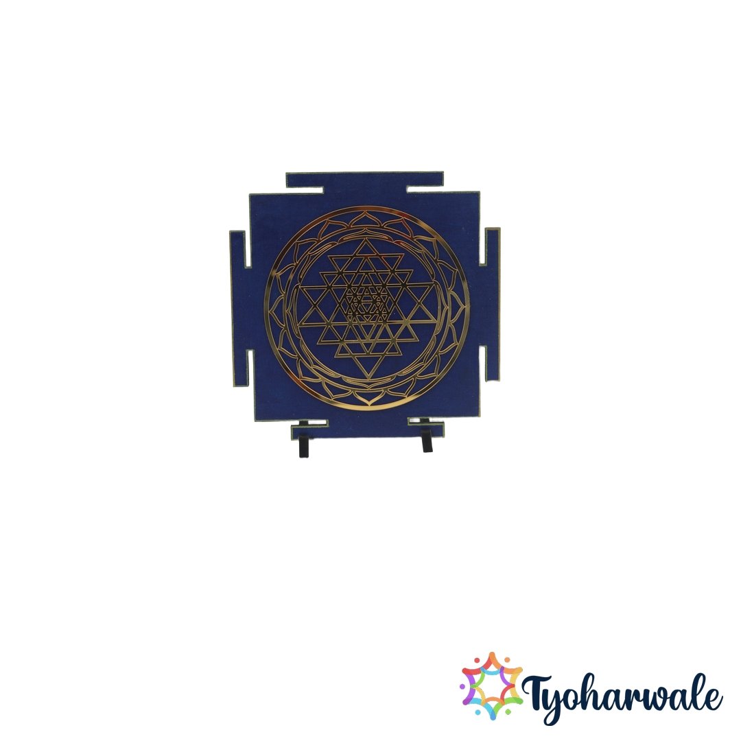 Blue Shree Yantra Spiritual Wall Décor for Home Temple | shree yantra Decorative Item | sri yantra wall decor for Meditation, Prayer Room & Festival Decoration