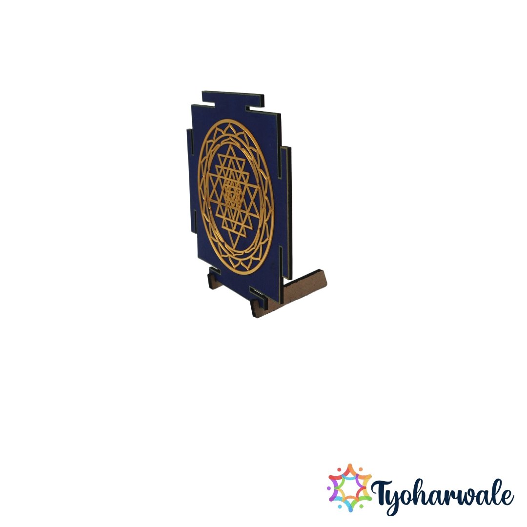 Blue Shree Yantra Spiritual Wall Décor for Home Temple | shree yantra Decorative Item | sri yantra wall decor for Meditation, Prayer Room & Festival Decoration