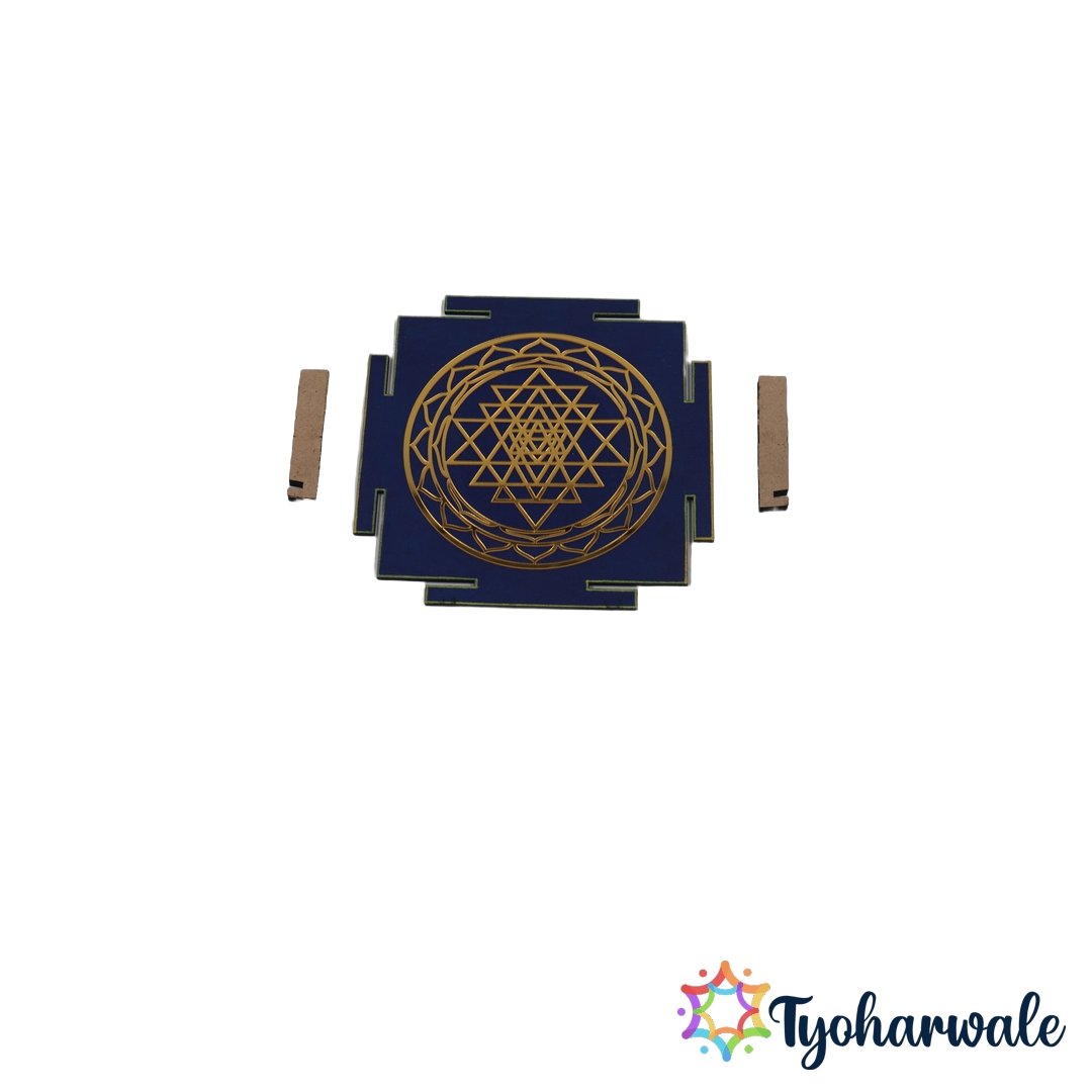 Blue Shree Yantra Spiritual Wall Décor for Home Temple | shree yantra Decorative Item | sri yantra wall decor for Meditation, Prayer Room & Festival Decoration