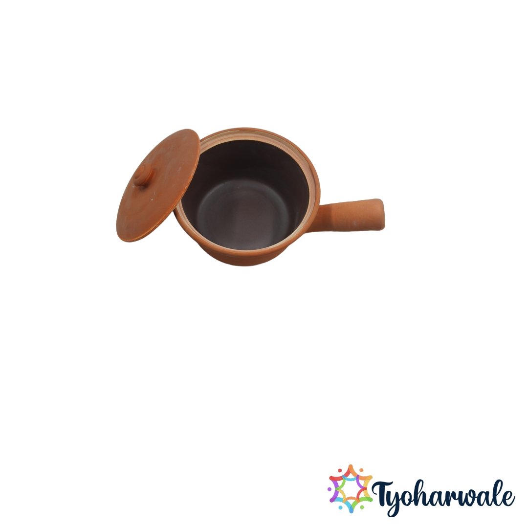 Handle Pot 0.8L Clay Cookware | Traditional Earthen Cooking Pot with Handle | clay handle pot for Daily Kitchen Use | Healthy mud cooking pot