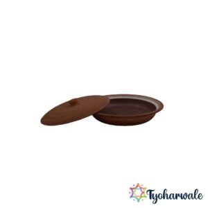 11-inch traditional clay frying pan with lid for healthy Indian cooking.