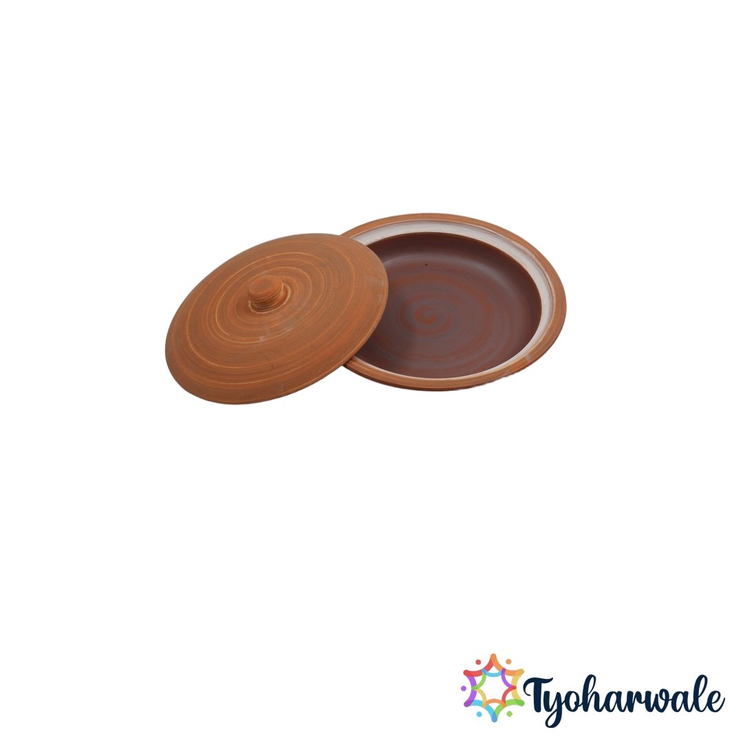 Frying Pan 11 Inch Clay Cookware | Traditional Earthen Frying Pan for Indian Cooking | clay frying pan for Daily Meals | Healthy mud cookware
