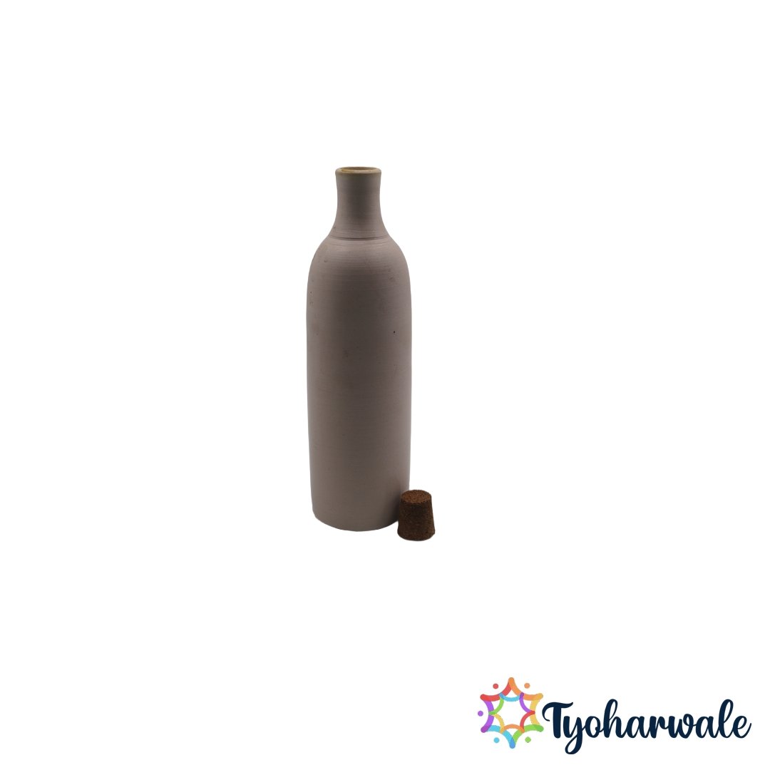 1.2L Ganga traditional earthen water bottle with cork stopper for natural cooling.