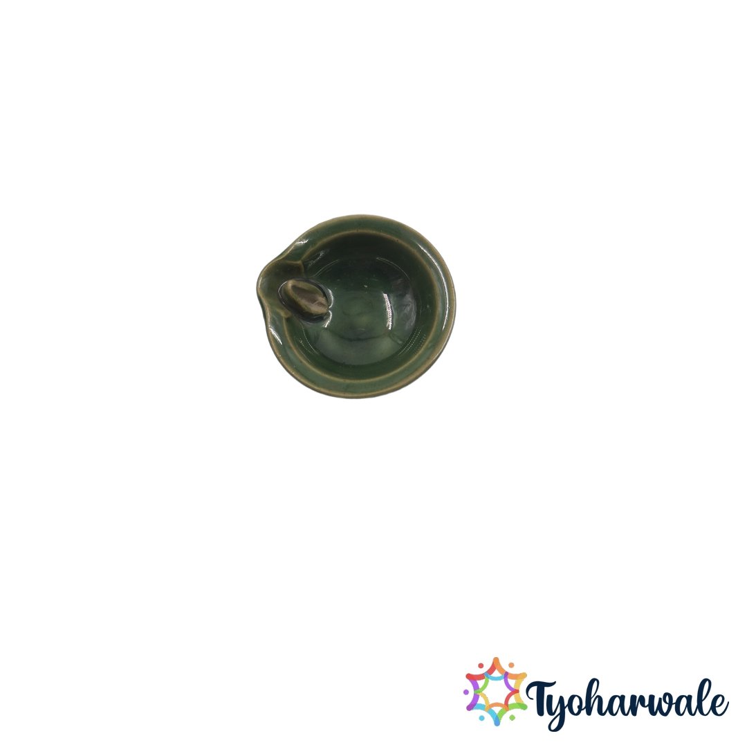 Angan Diya Green | Decorative green diya for Diwali & Pooja Décor | Traditional clay diya for Rangoli & Festive Decoration