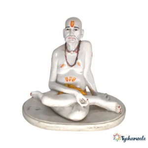 Swami Samarth Idol (White)9' | Marble Dust Resin Murti | Shri Swami Samarth Statue | Home Mandir Murti | Daily Pooja Idol | Religious Gift