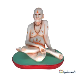 Swami Samarth Idol (White with Green & Red Base)10' | Marble Dust Resin Murti | Shri Swami Samarth Statue | Home Mandir Murti | Daily Pooja Idol | Religious Gift