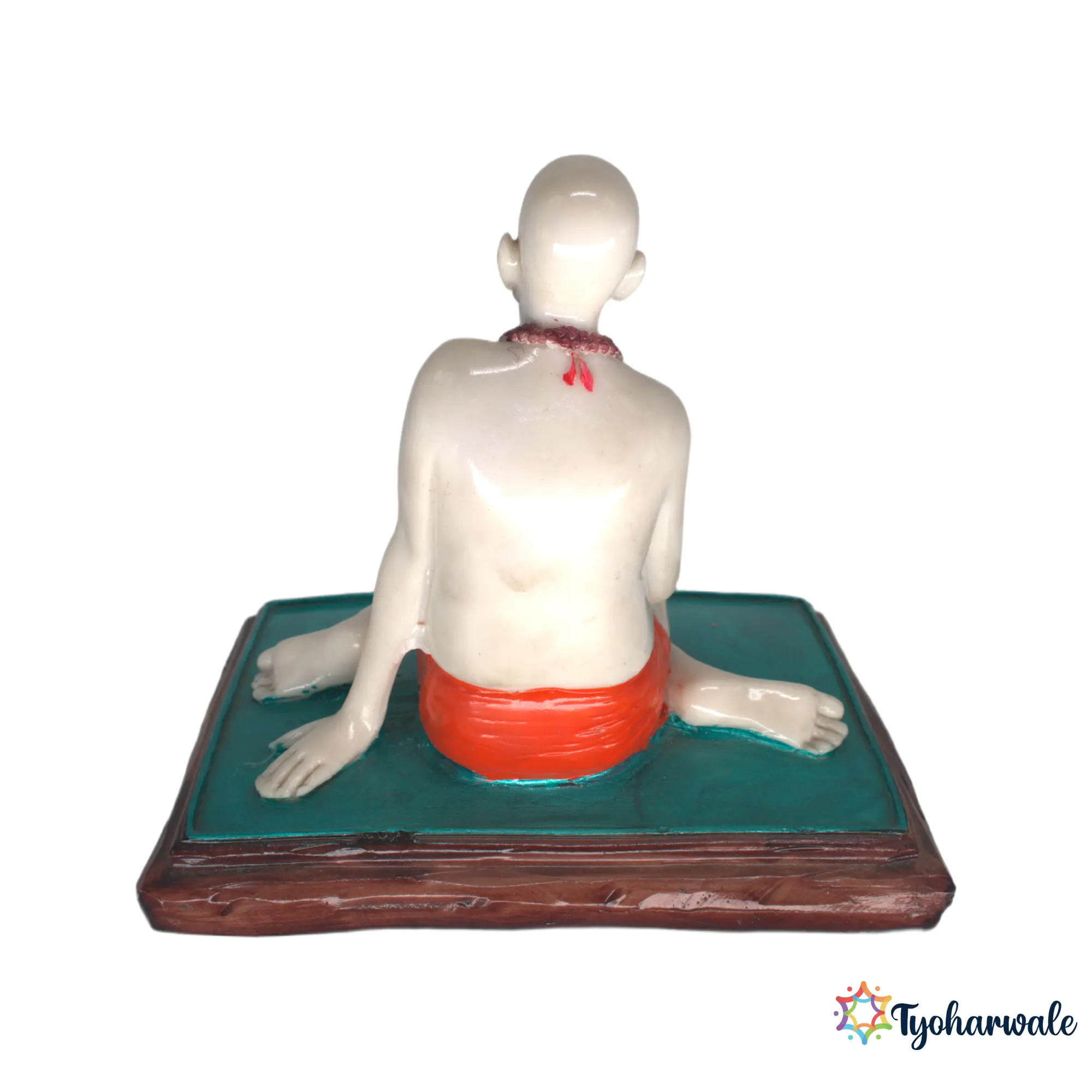 Swami Samarth Idol (White with Green & Brown Base)6.5 | Marble Dust Resin Murti | Shri Swami Samarth Statue | Home Mandir Murti | Daily Pooja Idol | Religious Gift