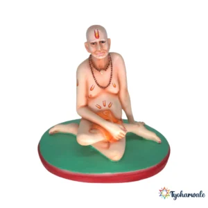 Swami Samarth Idol (Natural Finish with Green & Red Base)6.5' | Marble Dust Resin Murti | Shri Swami Samarth Statue | Home Mandir Murti | Daily Pooja Idol | Religious Gift