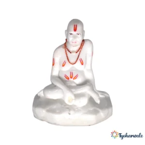 Swami Samarth Idol (White with Marble Design Base)4.5 | Marble Dust Resin Murti | Shri Swami Samarth Statue | Home Mandir Murti | Daily Pooja Idol | Religious Gift