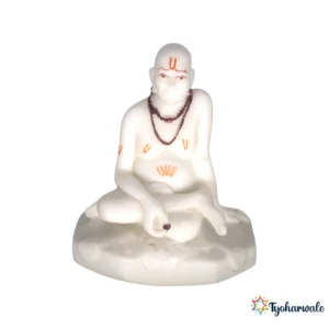 Swami Samarth Idol (White with Marble Design Base)4.5' | Marble Dust Resin Murti | Shri Swami Samarth Statue | Home Mandir Murti | Daily Pooja Idol | Religious Gift