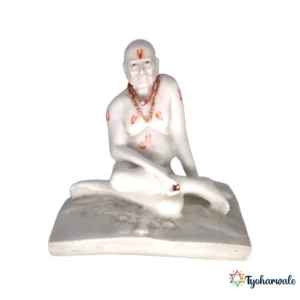 Swami Samarth Idol (White)5' | Marble Dust Resin Murti | Shri Swami Samarth Statue | Home Mandir Murti | Daily Pooja Idol | Religious Gift