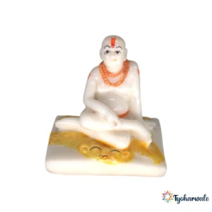 Swami Samarth Idol (White with Gold Accents) 2.5'| Marble Dust Resin Murti | Shri Swami Samarth Statue | Akkalkot Swami Murti | Home Mandir Idol | Daily Pooja Murti | Religious Gift