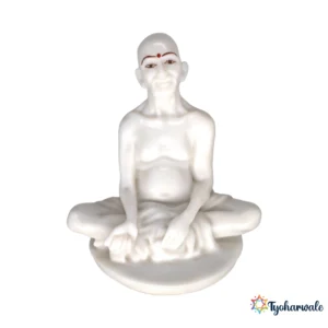 Gajanan Maharaj Idol (White Finish) 6.5' | Marble Dust Resin Murti | Shri Gajanan Maharaj Statue | Home Mandir Idol | Daily Pooja Murti | Religious Gift