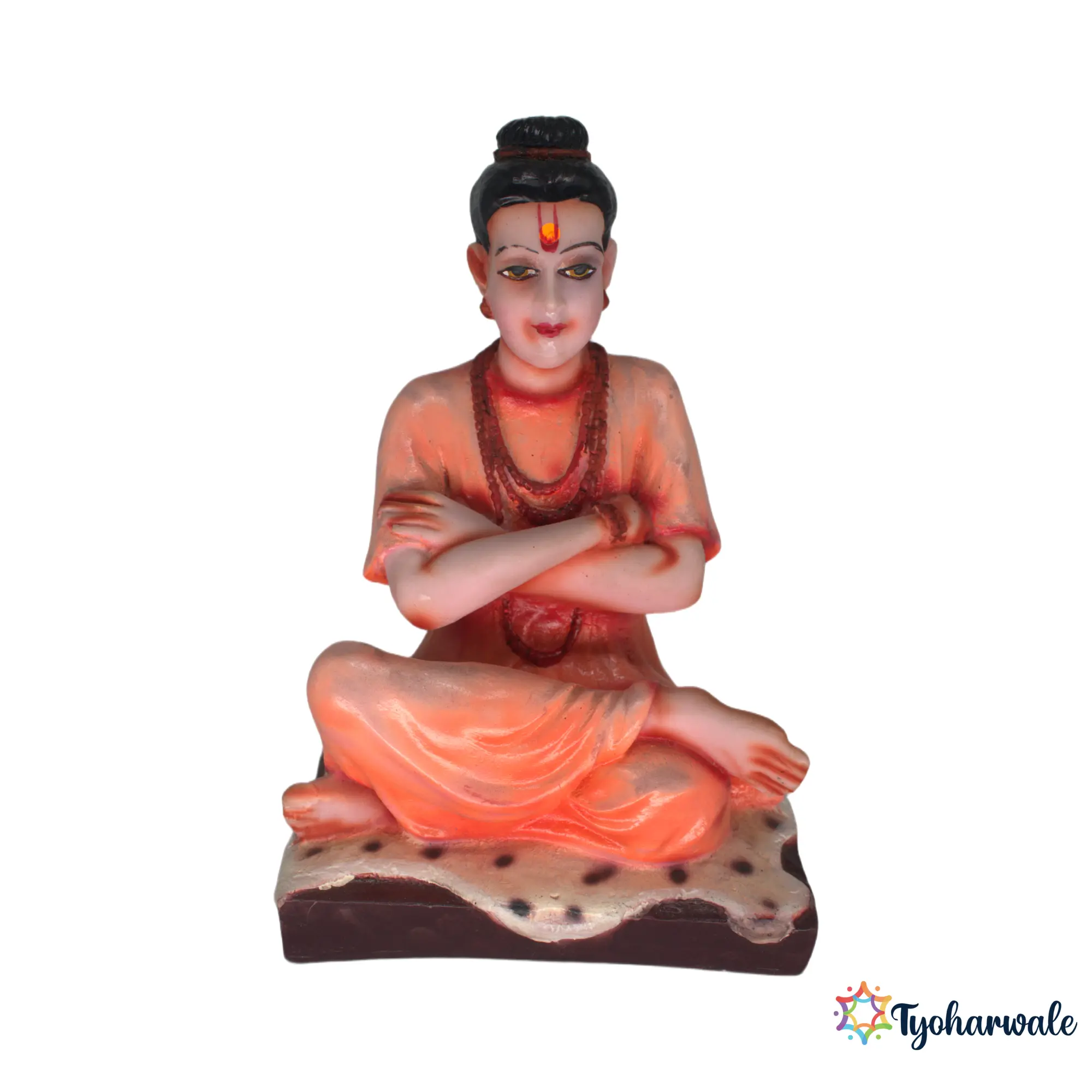 Shripad Vallabh Idol (Saffron Orange)5.5' | Marble Dust Resin Murti | Sripada Srivallabha Statue | Datta Avatar Idol | Home Mandir Murti | Daily Pooja Idol | Religious Gift