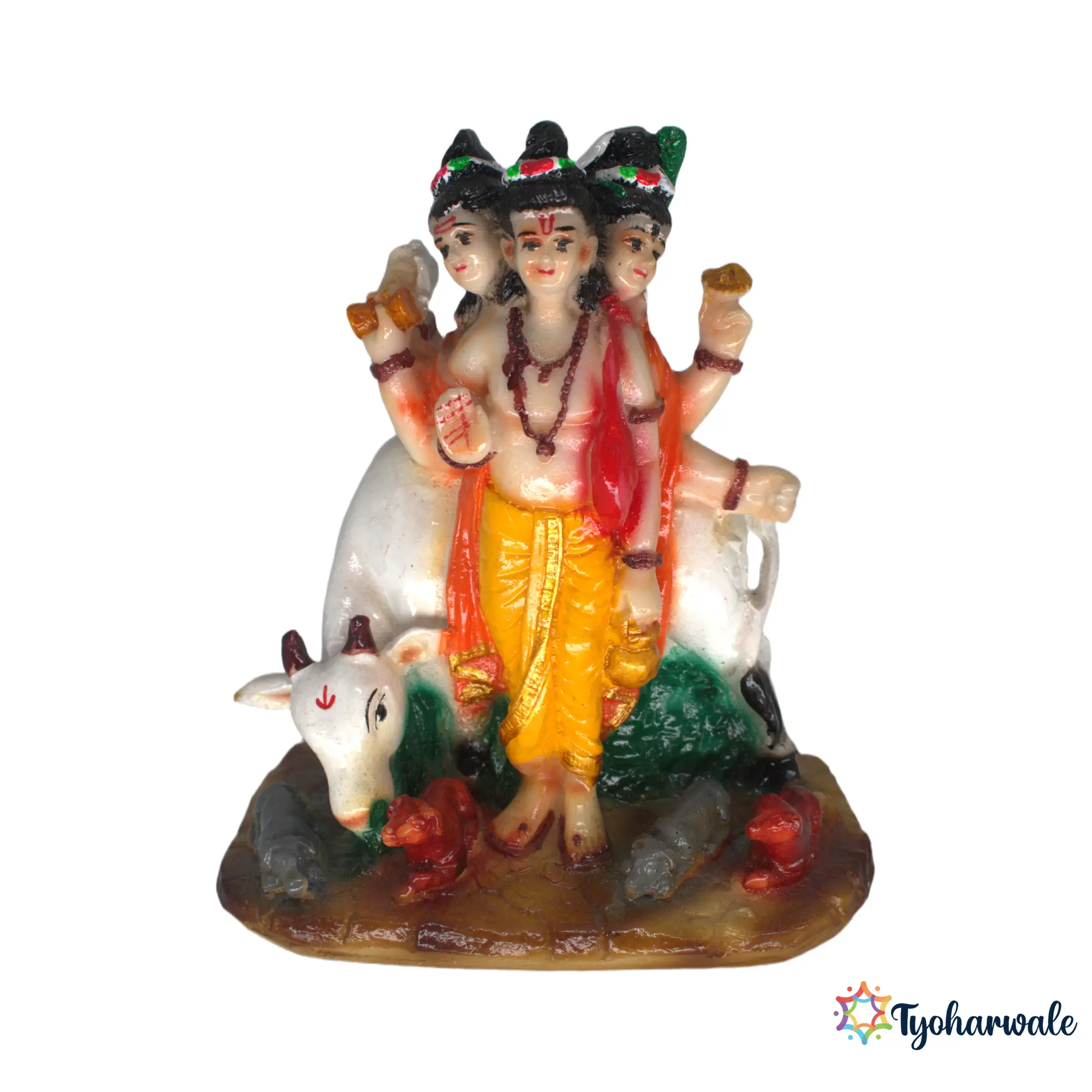 Dattatreya Idol (Multicolour) 6' | Marble Dust Resin Murti | Datta Murti with Cow | Lord Dattatreya Statue | Home Mandir Idol | Daily Pooja Murti | Religious Gift