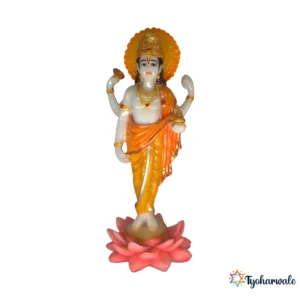 Vishnu Idol (Orange & White) 9' | Marble Dust Resin Murti | Lord Vishnu Statue | Narayana Idol | Home Mandir Murti | Daily Pooja Idol | Religious Gift