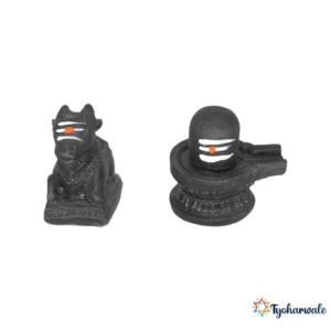 Nandi Bull & Shivling Set (Black Finish)3' | Marble Dust Resin | Nandi Shivling Idol for Home Mandir | Daily Pooja Set | Mini Shiva Pooja Set | Religious Gift | Shravan Special Idol