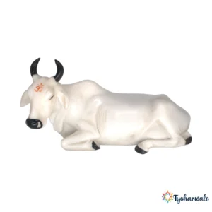 Kamdhenu Cow Idol (White) 7' | Marble Dust Resin Murti | Sacred Cow Statue for Home Mandir | Kamdhenu Mata Murti | Daily Pooja Idol | Religious Gift