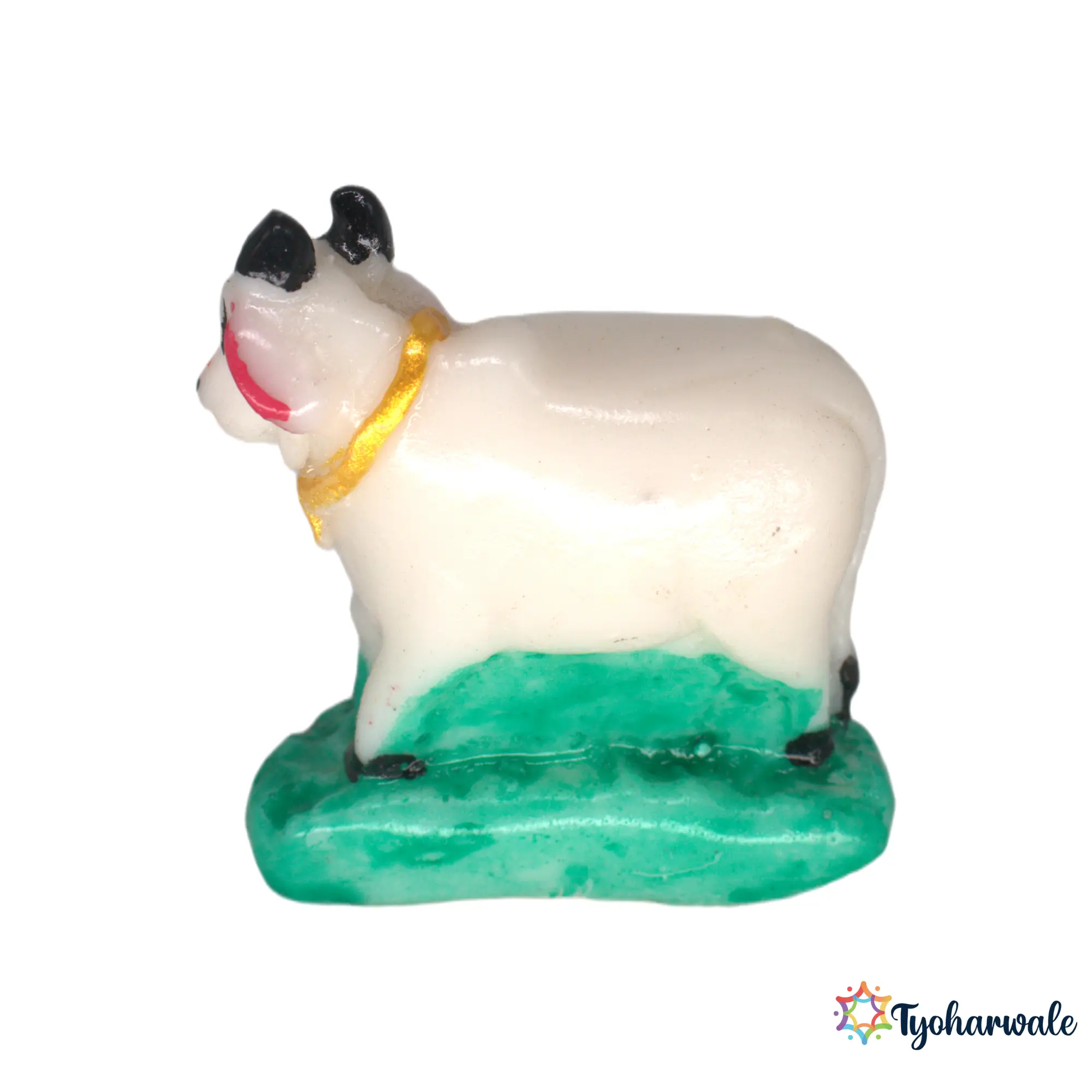 Kapila Cow with Calf Statue (White with Green Base) 2' | Marble Dust Resin Murti | Kamdhenu Cow and Calf Idol | Gau Mata Statue for Home Mandir | Pooja Room Murti | Religious Gift