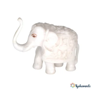 Elephant Idol (White Carved Design) 3' | Marble Dust Resin Statue | Decorative Gajraj Murti | Home Mandir Idol | Daily Pooja Statue | Religious Gift