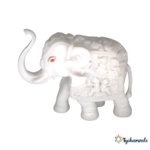 Elephant Idol (White Carved Design) 4'| Marble Dust Resin Statue | Decorative Gajraj Murti | Home Mandir Idol | Daily Pooja Statue | Religious Gift