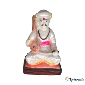 Sant Tukaram Maharaj Idol (White with Pink & Gold Accents) 4.5'| Marble Dust Resin Murti | Sant Tukaram Statue for Home Mandir | Daily Pooja Idol | Religious Gift | Devotional Murti