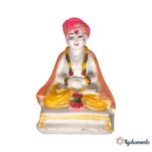 Sant Dnyaneshwar Maharaj Idol (White with Multicolour Accents)4.5' | Marble Dust Resin Murti | Sant Dnyaneshwar Statue for Home Mandir | Daily Pooja Idol | Religious Gift | Devotional Murti