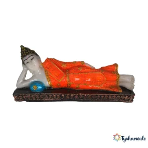 Sleeping Buddha Idol (Orange Finish)3' | Marble Dust Resin Murti | Reclining Buddha Statue | Home Décor & Mandir Idol | Vastu Friendly Buddha | Religious Gift | Peace & Positivity Idol