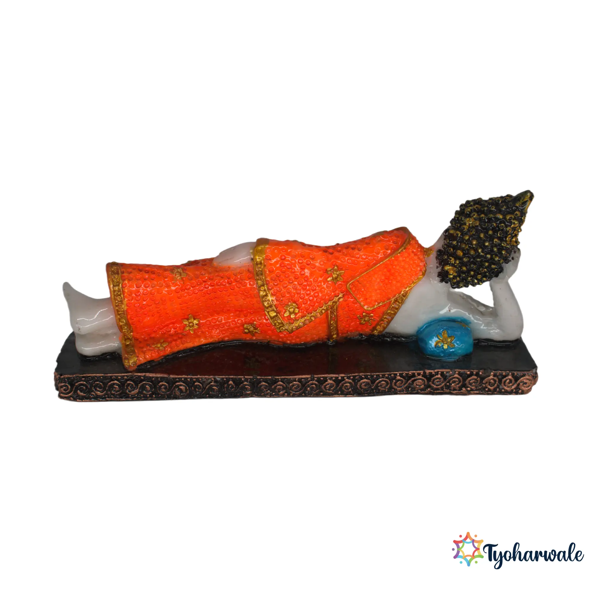 Sleeping Buddha Idol (Orange Finish)3' | Marble Dust Resin Murti | Reclining Buddha Statue | Home Décor & Mandir Idol | Vastu Friendly Buddha | Religious Gift | Peace & Positivity Idol