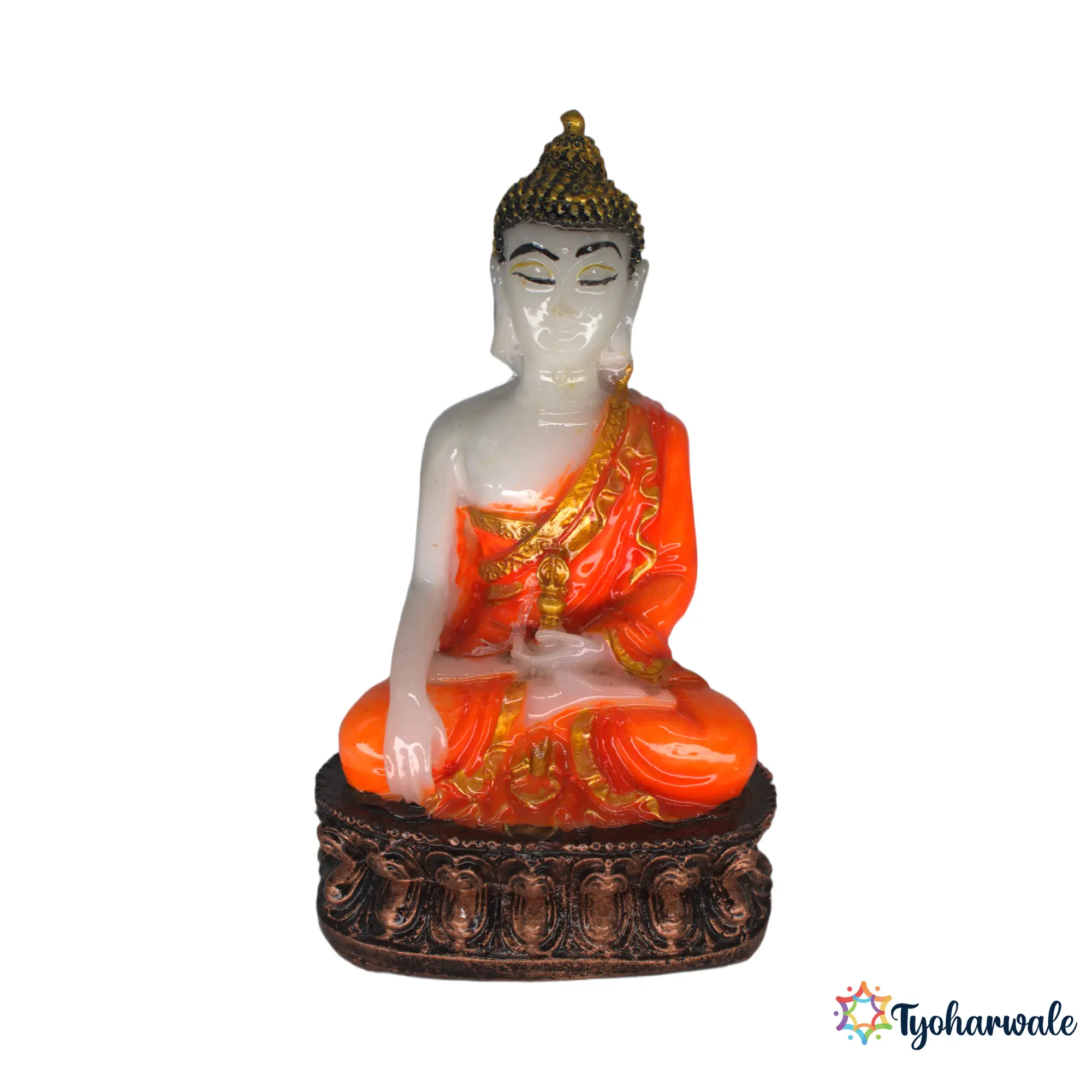 Meditating Buddha Idol (Orange Finish)4'5 | Marble Dust Resin Murti | Seated Buddha Statue | Home Mandir & Meditation Space Idol | Vastu Friendly Buddha | Religious Gift | Pooja Room Décor