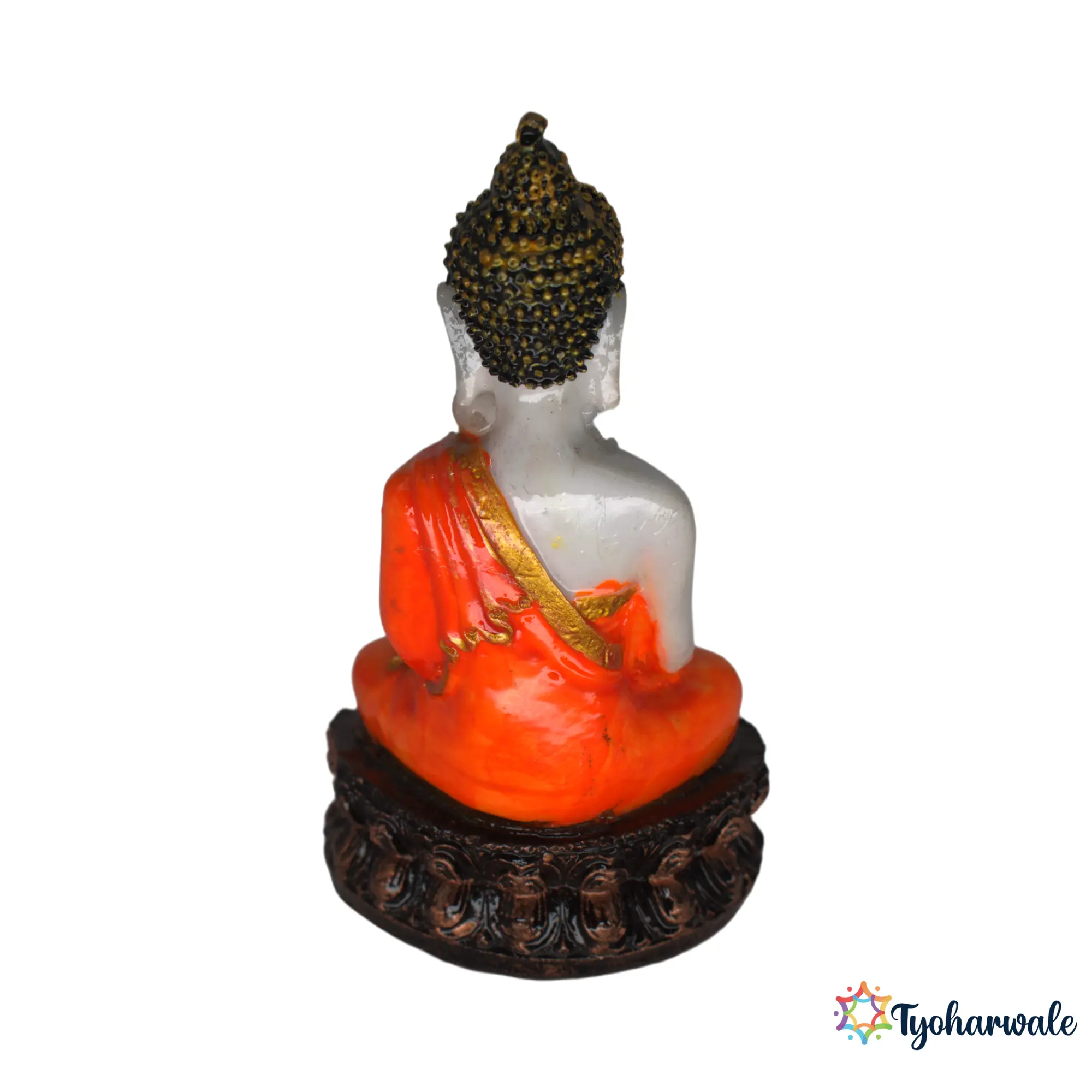 Meditating Buddha Idol (Orange Finish)4'5 | Marble Dust Resin Murti | Seated Buddha Statue | Home Mandir & Meditation Space Idol | Vastu Friendly Buddha | Religious Gift | Pooja Room Décor