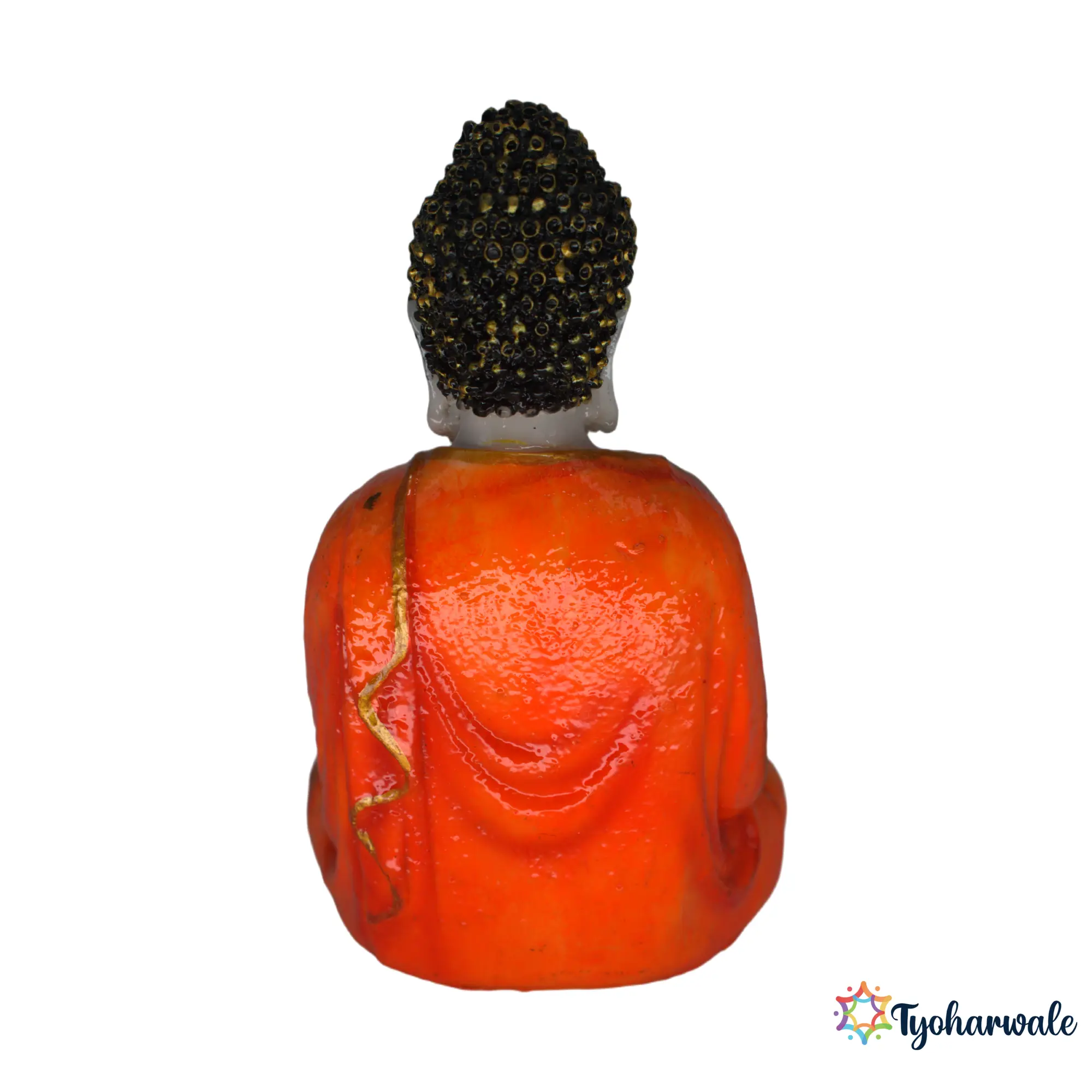 Meditating Buddha Idol (Orange Finish)5.5' | Marble Dust Resin Murti | Seated Buddha Statue | Home Mandir & Meditation Space Idol | Vastu Friendly Buddha | Religious Gift | Pooja Room Décor