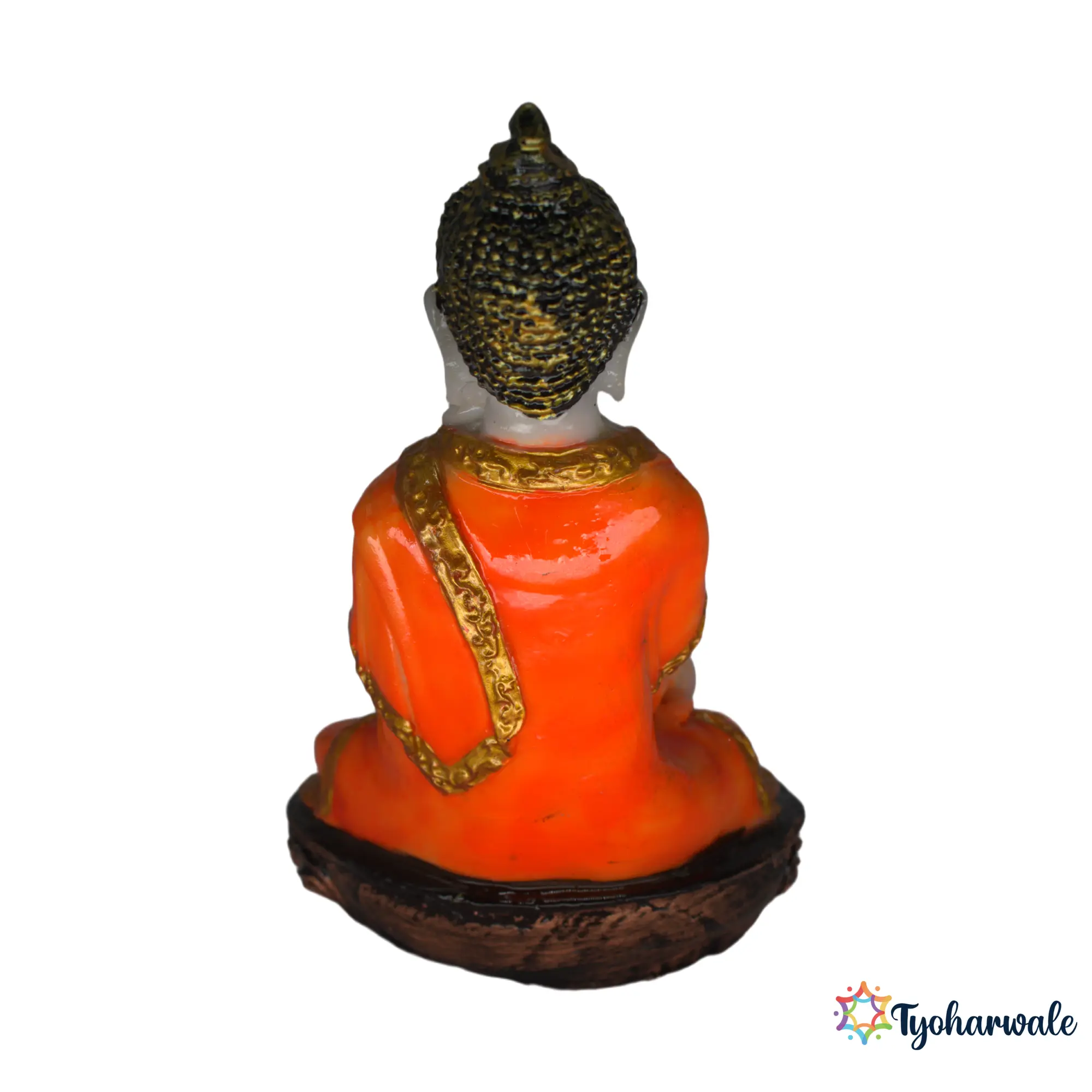 Meditating Buddha Idol (Orange Finish)6.5 | Marble Dust Resin Murti | Seated Buddha Statue | Home Mandir & Meditation Space Idol | Vastu Friendly Buddha | Religious Gift | Pooja Room Décor