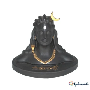 Adiyogi Shiva Idol (Black & Gold Finish)3' | Marble Dust Resin Murti | Lord Shiva Statue for Home Mandir | Daily Pooja Idol | Car Dashboard Idol | Religious Gift | Shiva Murti