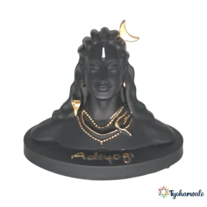Adiyogi Shiva Idol (Black & Gold Finish)4.5 | Marble Dust Resin Murti | Lord Shiva Statue for Home Mandir | Daily Pooja Idol | Car Dashboard Idol | Religious Gift | Shiva Murti