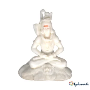 Lord Shiva Idol (White Marble Finish)6' | Marble Dust Resin Murti | Shiva Statue for Home Mandir | Daily Pooja Idol | Seated Meditation Shiva Murti | Religious Gift | Pooja Room Décor